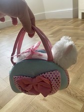 Aurora White Cat/Kitten Plush Toy On Travel Bag, Soft Cuddly, Pre Owned