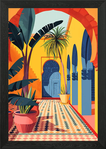 Moroccan courtyard framed - moroccan, wall