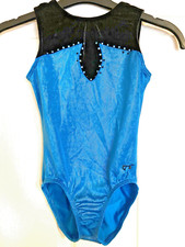 GK Elite Gymnastic Shiny Turquoise and Black and studs Sleeveless Leotard Sire L