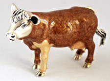 Saturno Sterling Silver Enamel Brown Cow - Hallmarked - Hand Enamelled