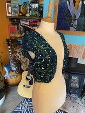 OASIS size 12-14 Turquoise Sparkly Sequin Bolero Cardigan Sequinned Festival Alt