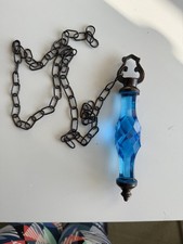 Vintage style Bathroom Blue Acrylic & bronze coloured  Light Pull & chain 