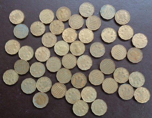 Job lot brass threepence - 48, x