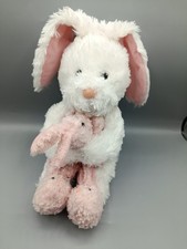 Tesco 2006 Bunny Rabbit Soft Plush Toy Pink Cream Holding Baby W / Slippers 14"
