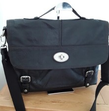 FOSSIL Maddox Unisex Black Leather Large Laptop Shoulder Messenger Bag 