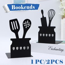 Bookends Heavy Duty Metal Book Ends Cookware for Shelf Shelves Pair 2 Pack Black