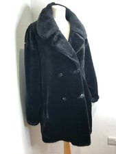Vintage 80s Charlotte Halton faux fur double breasted teddy coat jacket UK 10 12