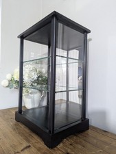 Display Cabinet Counter Top Black Frame Mirrored Back Glass Shelves & Sides