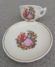 Vintage Limoges Porcelain Plate & Cup Mug Old Fashion Lovers Scene Miniature 