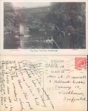 Pond and park with bridge in