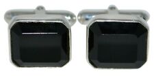 Octagon Black Onyx Emerald Cut Cufflink Sterling SILVER Genuine Gem Mens Luxury 