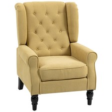 HOMCOM Accent Armchair Home Furniture Retro Tufted Club Wood Fabric, Yellow