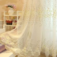 Tulle Voile Door Window Curtains Embroidery Drape Panel Sheer Scarf Divider