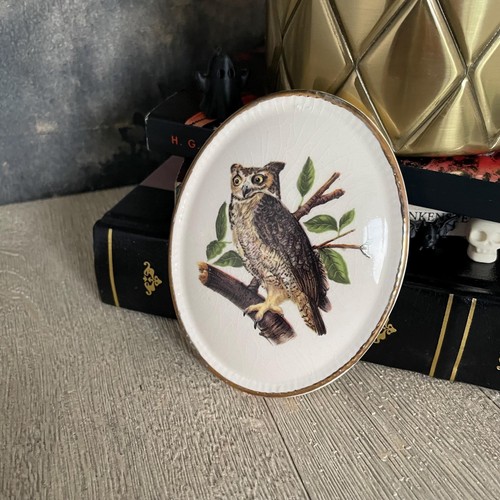 Small oval ceramic owl - oval, plaque