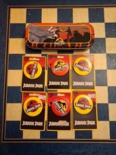 Vintage 1992 Jurassic Park 6x New Carded Button Badges 4.5cm + Pencil Case