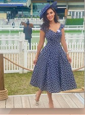 BNWT Bombshell by Katya Wildman – Navy Cap Sleeve polka dot dress size 8