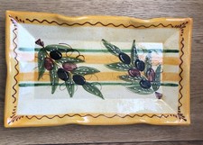 Ceramic Serving Platter Hand Painted Olive Design Rectangular Pottery Dish 