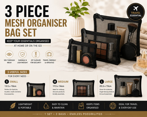 Pack black mesh makeup - mesh, bags