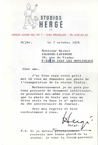 Hergé signed letter the - hergÉ,
