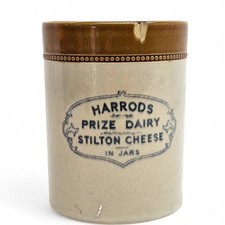 Vintage Harrods Stilton Cheese Jar / Pot – Stoneware Advertising Crock, Rim Chip