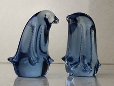 Set 2 Blue Clear Art Glass Penguins