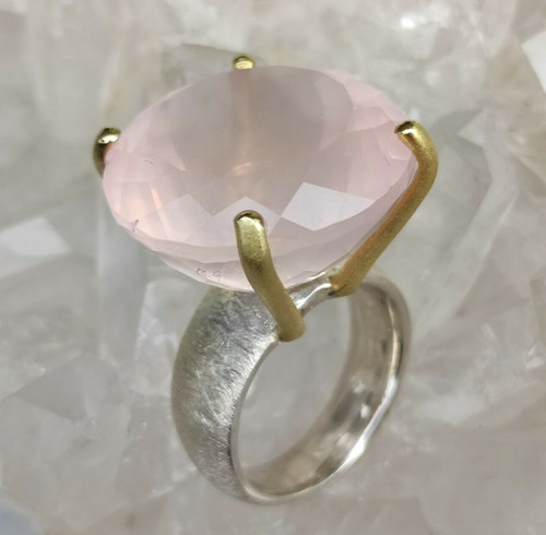 Rose quartz ring faceted - rose, 925