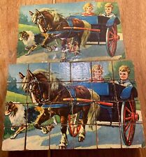 Antique Lithograph Block Puzzle with 5 Pictures, 1920