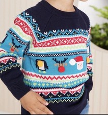 Next Child’s Red Blue Green Cotton Christmas Jumper Size 3-6 Months New