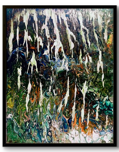 Green white canvas abstract - green,