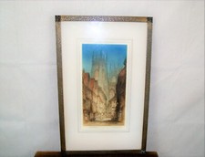 Antique Early C20th Coloured Aquatint Etching York Minster - James Brewer 