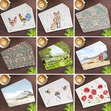 Set of 4 Non Slip Placemats Dining Table Mats Cork Back Printed Design Place Mat