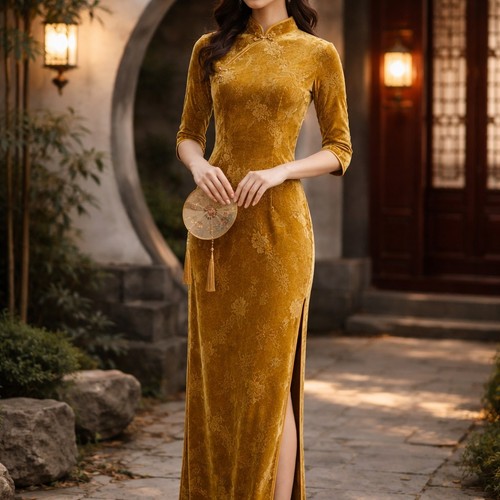 Vintage velvet cheongsam - vintage,