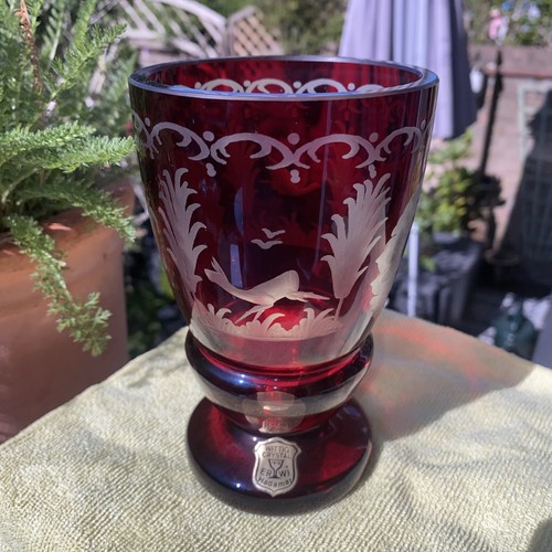 Bohemian etched vase cranberry - bohemian,