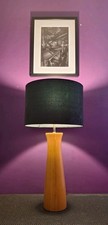 Large Retro 1980s Beechwood Pillar Table Lamp & Green Velvet Manner Shade 2.1 Kg