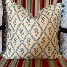 Barneby Gates WILD STRAWBERY TRELLIS  Linen Cushion Cover with Bobble Trim 39cm