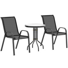 Bistro Set Black Steel Glass