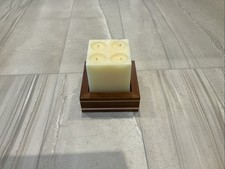 David Linley Walnut and Sycamore Candle Holder and two candles