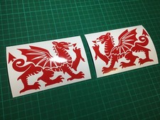 (X2) WELSH DRAGON Stickers Decals Pair Car Van Door Bike 120x80mm Gloss Red