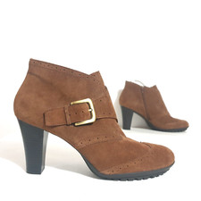 Aerosoles Shoes Sz US 12 Brown Leather Wingtip Boots Block Heels Zip Up Comfort