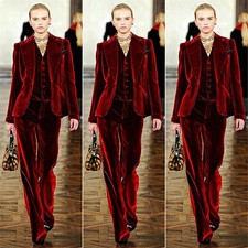 Wine Red Velvet Pant Suits