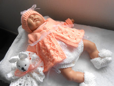 Hand knitted Peach.white lace