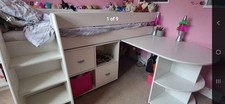 White Childs Cabin Bed With Pull Out Desk And 2 Storage Cubes 
