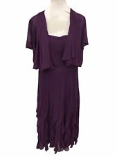 Jacques Vert Plum  Frilled Bottom Embellished Dress Length 48” Jacket Size 24