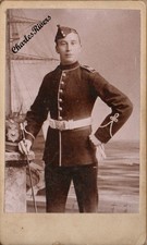 MILITARY CDV PRIVATE IN ROYAL MARINES LIGHT INFANTRY. UNIFORM, HELMET, RMLI