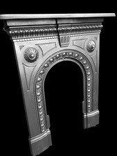ANTIQUE ARCHED CAST IRON FIREPLACE FIRE SURROUND / VICTORIAN EDWARDIAN RESTORED