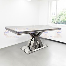 Milan 180x90cm White Marble Dining Table Luxury Double X Leg Chrome Stand Base