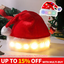 Christmas Hat with LED Lights Funny Santa Hat Plush Faux Fur Xmas Holiday Hat