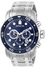 Invicta Pro Diver 0070 Men’s 48mm Silver Chronograph Watch With Date & Blue Dial