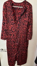 Zara Women's Satin Midi Dress Animal Print - Medium Size, Red And Black