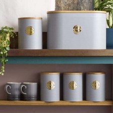 Ribbed Kitchen Storage Cannister 5pc Set Tea Coffee Sugar Bread Bin 10 Colours